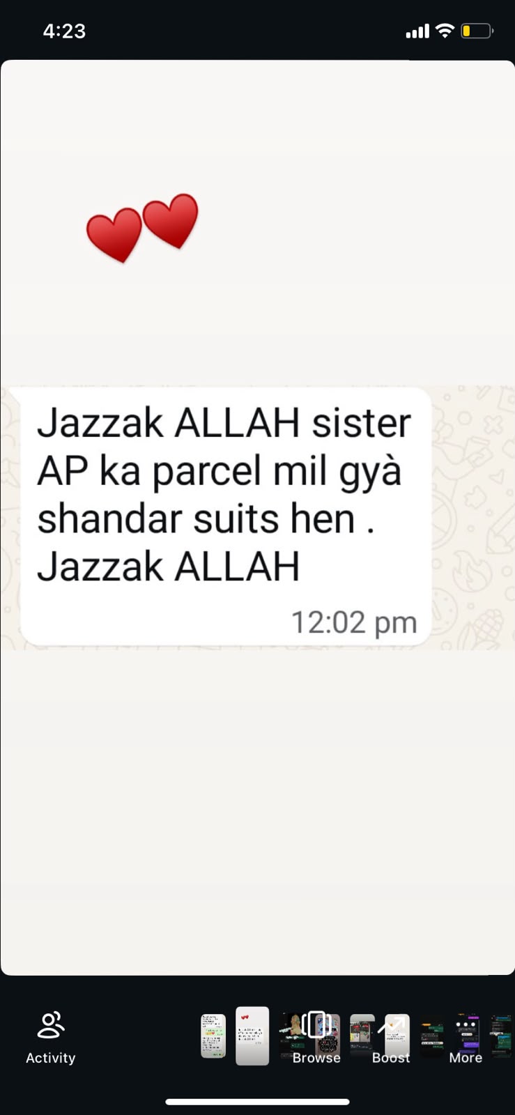 "Jazak ALLAH sister, shandaar suits hain"
