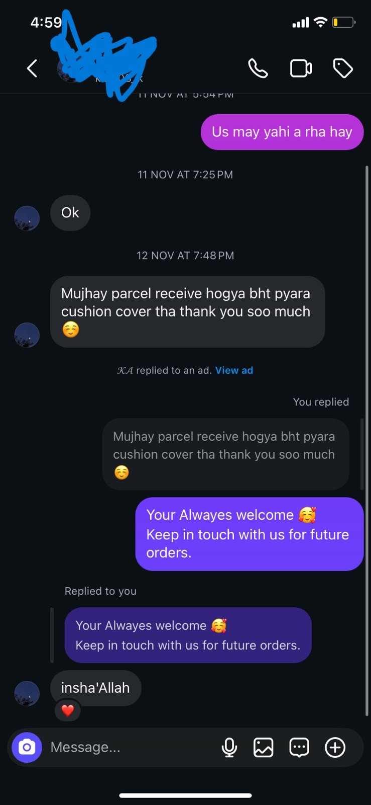 Cushion cover — "bht pyara cushion cover tha, thank you soo much"